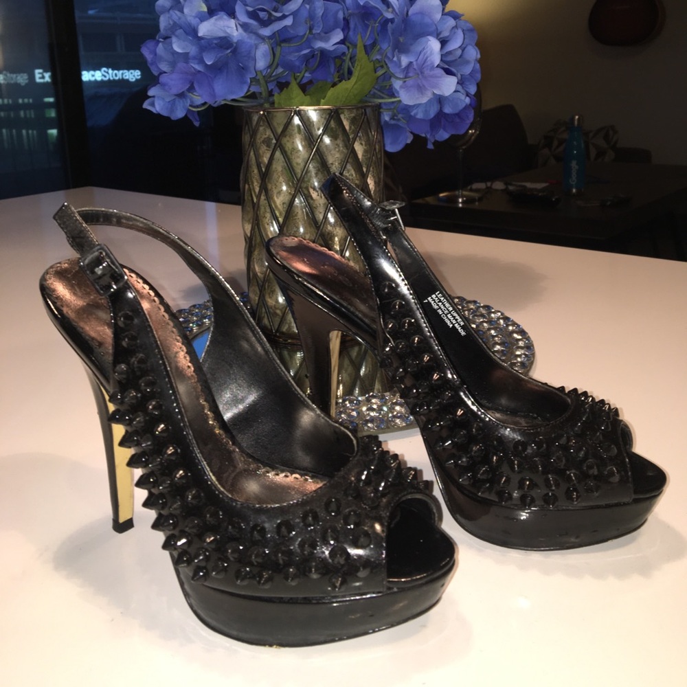 Bebe Spiked Slingback Patent Leather Slingbacks